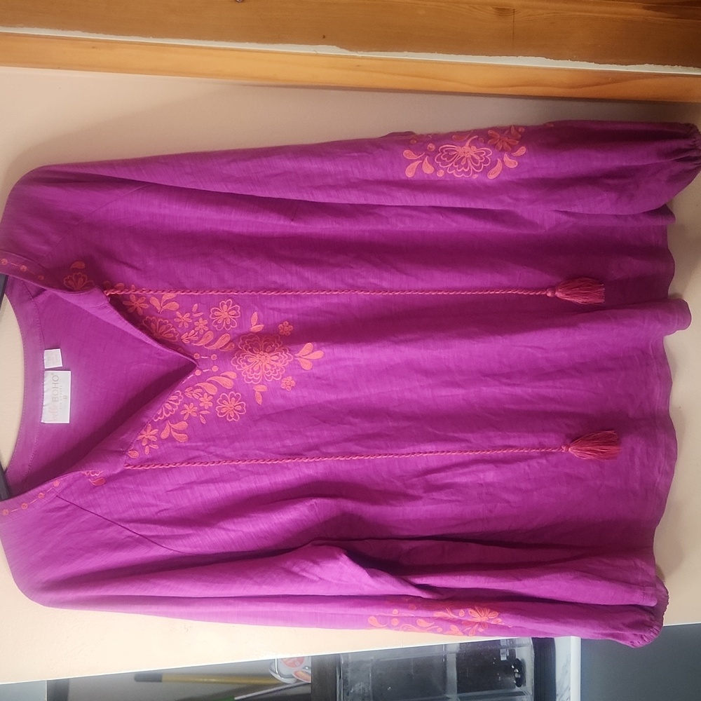 Belle Boho by Kim Gravel Lotus Sunrise Embroidered Peasant Top Size 1X
